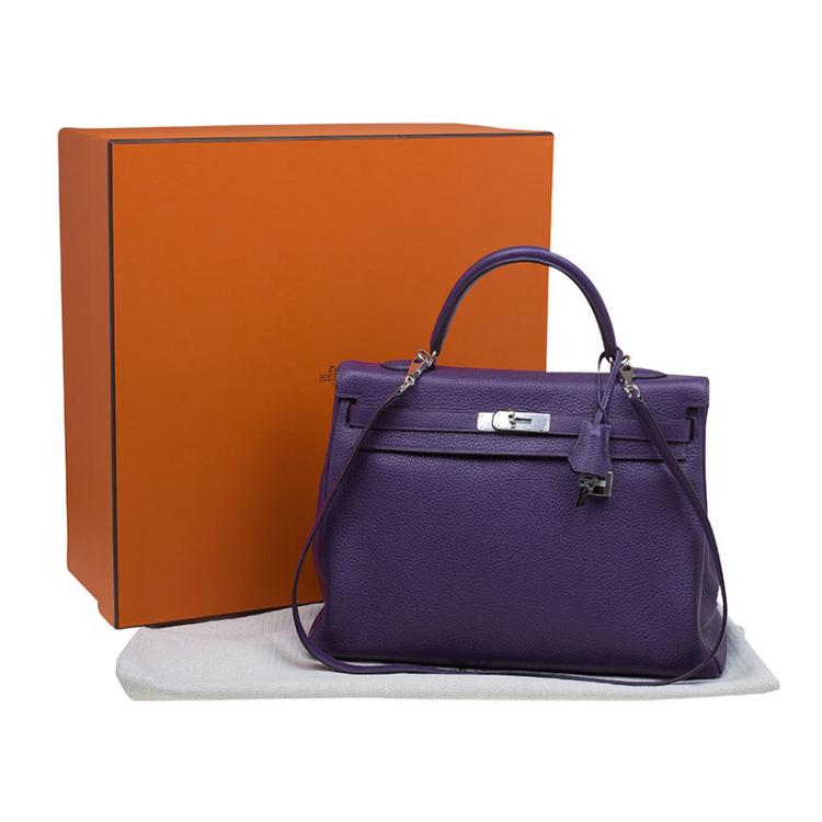 Pre Owned Hermes Purple Clemence Leather Palladium Hardware Kelly Retourne 35 Bag
