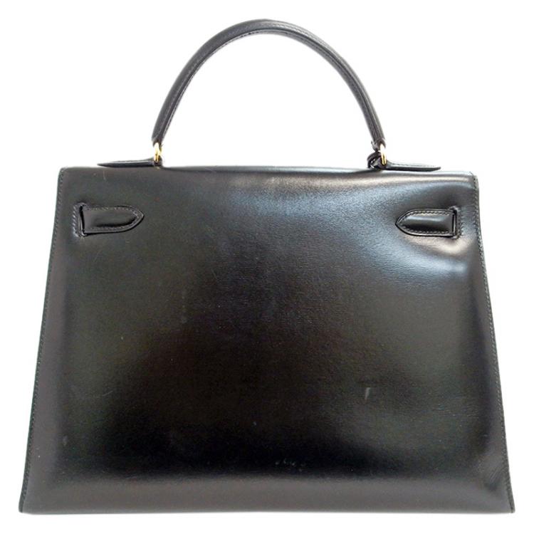 Pre Owned Hermes Black Leather Box Calf Leather Kelly 32 Bag