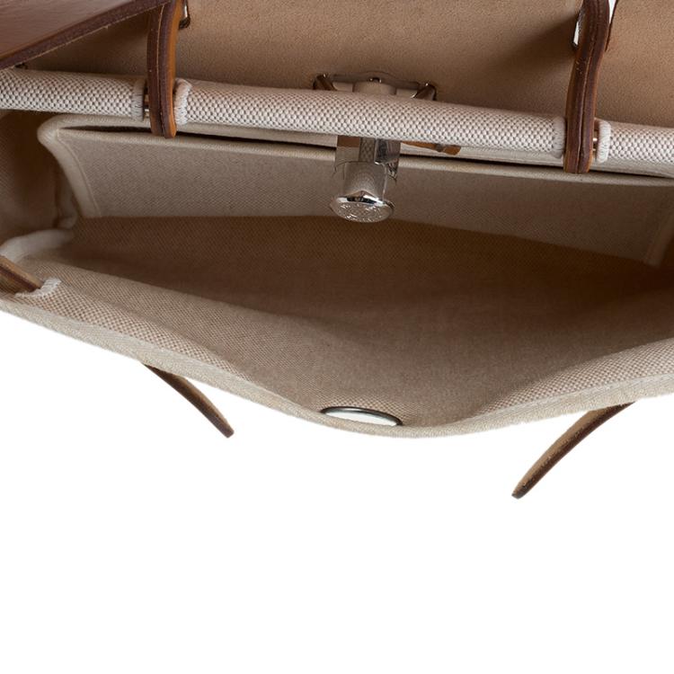 Pre Owned Hermes Tan/Beige Leather and Canvas Herbag 2 in 1