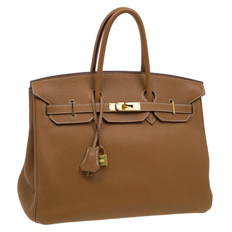 Pre Owned Hermes Cognac Togo Leather Gold Hardware Birkin 35 Bag