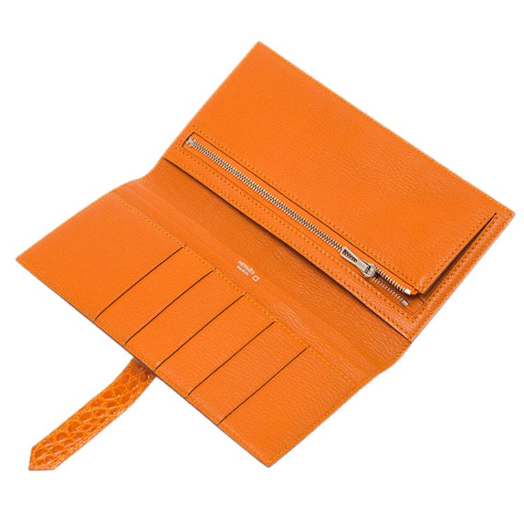 Hermes Orange Alligator Bearn Gusset Wallet Hermes
