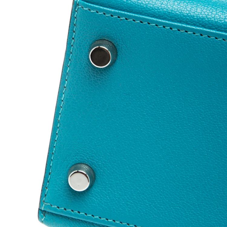 Pre Owned Hermes Blue Paon Chevre de Coromandel Leather Palladium Hardware Kelly Sellier 25 Bag