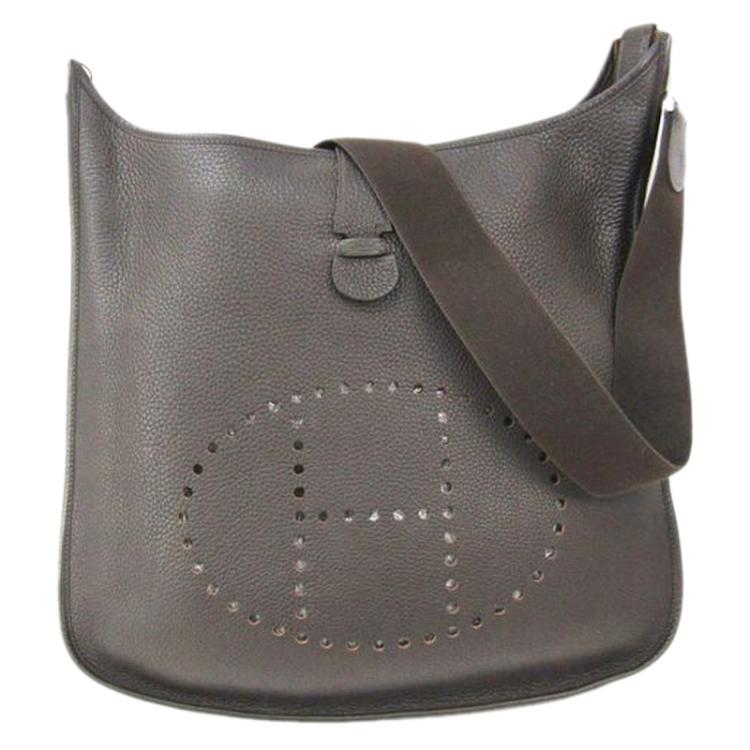 Hermes Chocolat Clemence Leather Evelyne III GM Bag - Yoogi's Closet