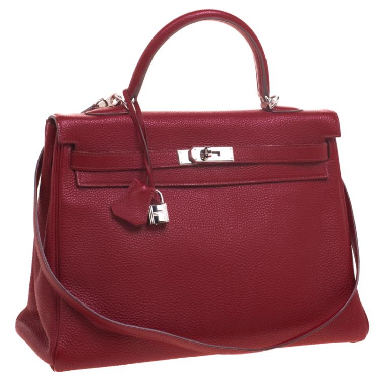 Pre Owned Hermes Ruby Togo Palladium Hardware Kelly Retourne 35 Bag