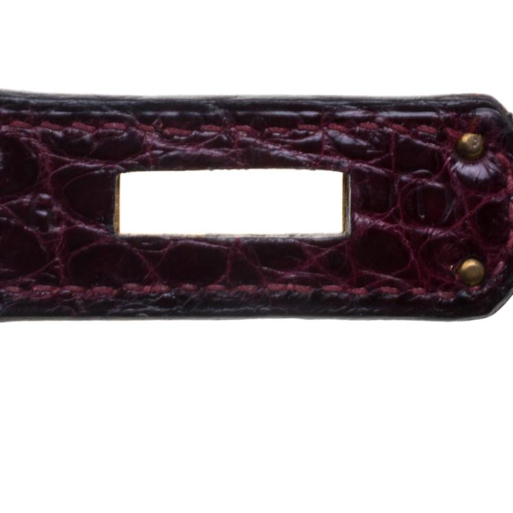 Pre Owned Hermes Dark Marron Crocodile Gold Hardware Kelly Sellier 28 Bag
