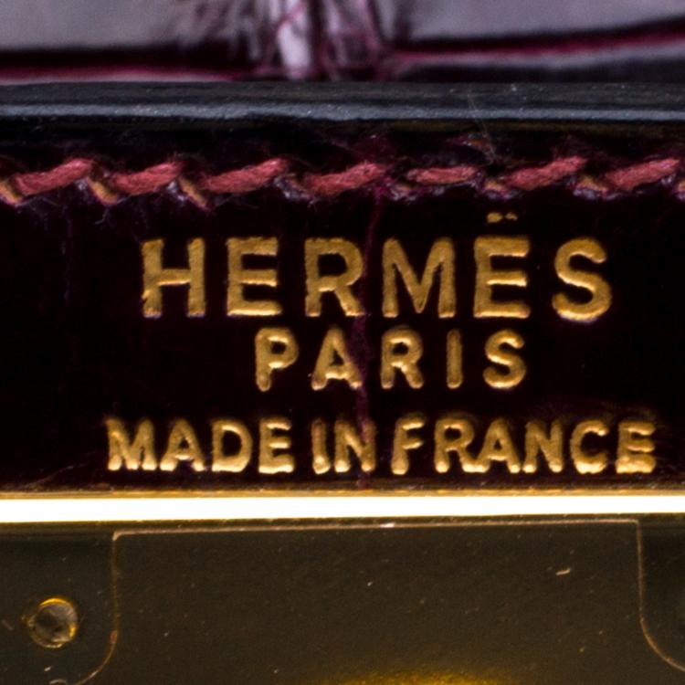 Pre Owned Hermes Dark Marron Crocodile Gold Hardware Kelly Sellier 28 Bag
