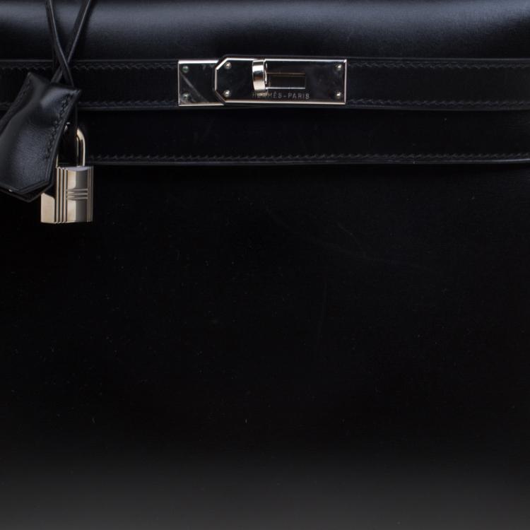 Pre Owned Hermes Black Box Calf Leather Palladium Hardware Kelly Sellier 28 Bag
