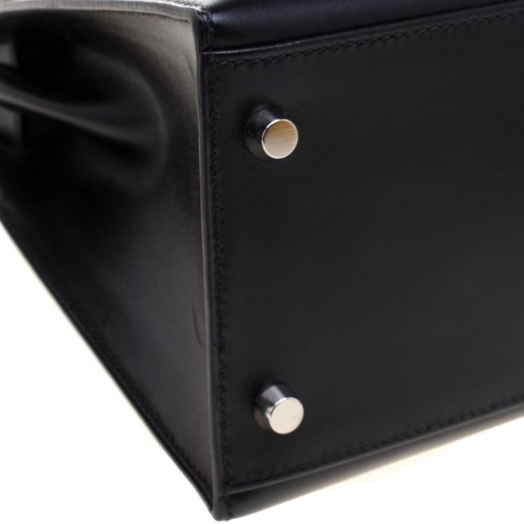 Pre Owned Hermes Black Box Calf Leather Palladium Hardware Kelly Sellier 28 Bag