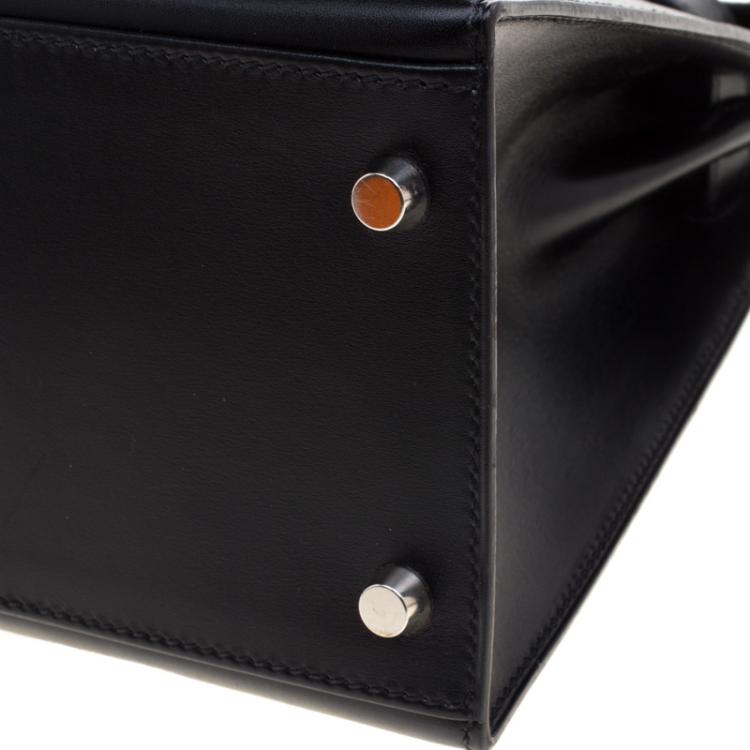 Pre Owned Hermes Black Box Calf Leather Palladium Hardware Kelly Sellier 28 Bag