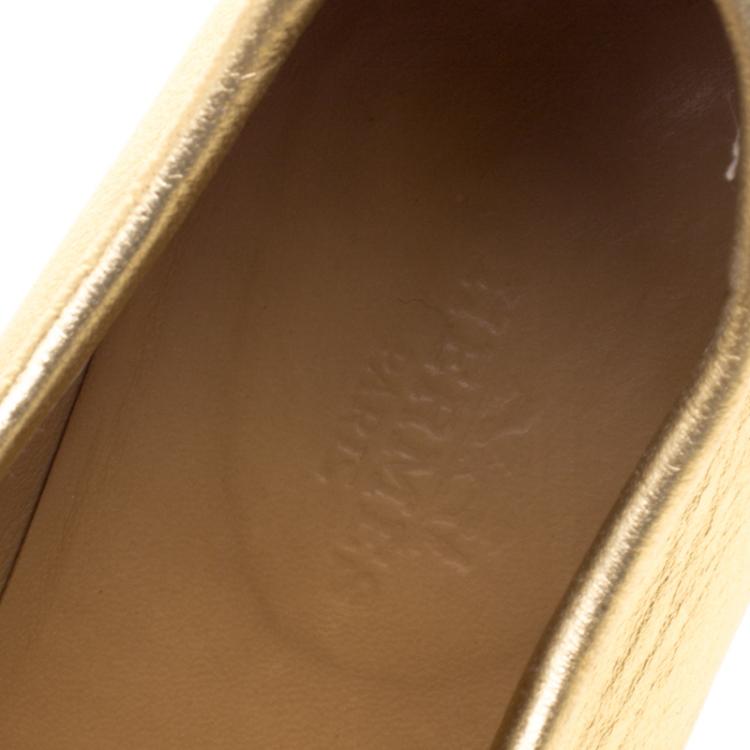 Pre Owned Hermes Gold Metallic Leather Pewter Perforated H Lace Up Sneakers Size 38