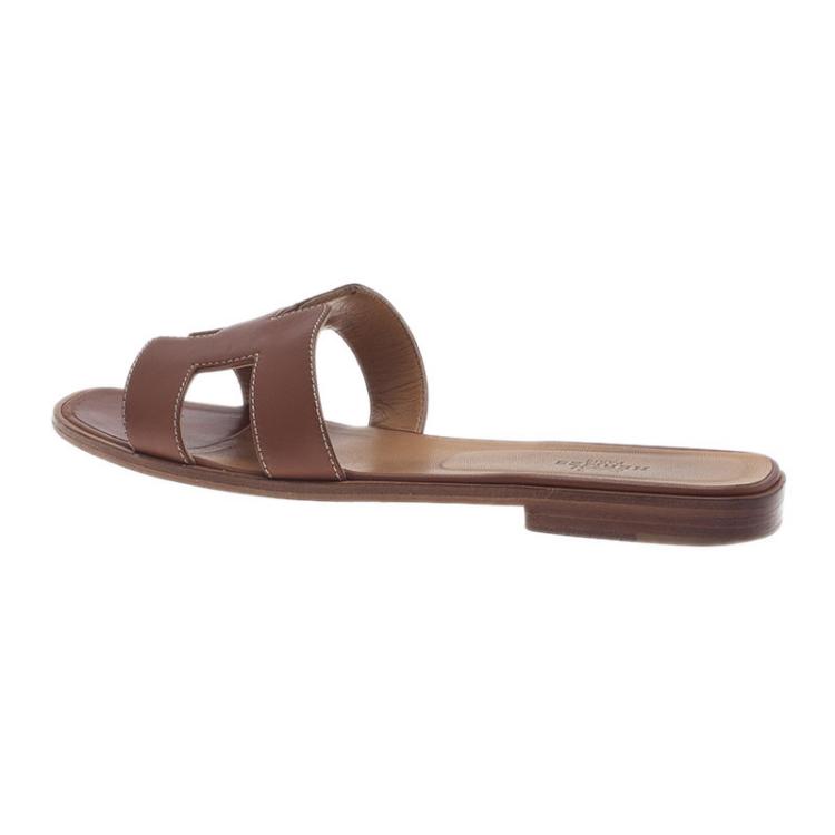 Pre Owned Hermes Brown Leather Oran Sandals Size 39.5