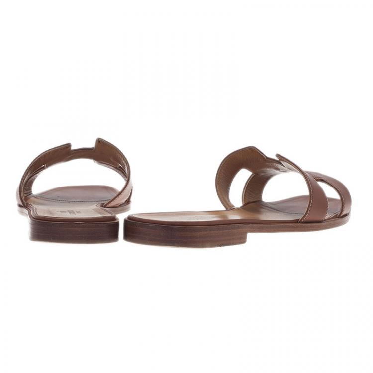 Pre Owned Hermes Brown Leather Oran Sandals Size 39.5