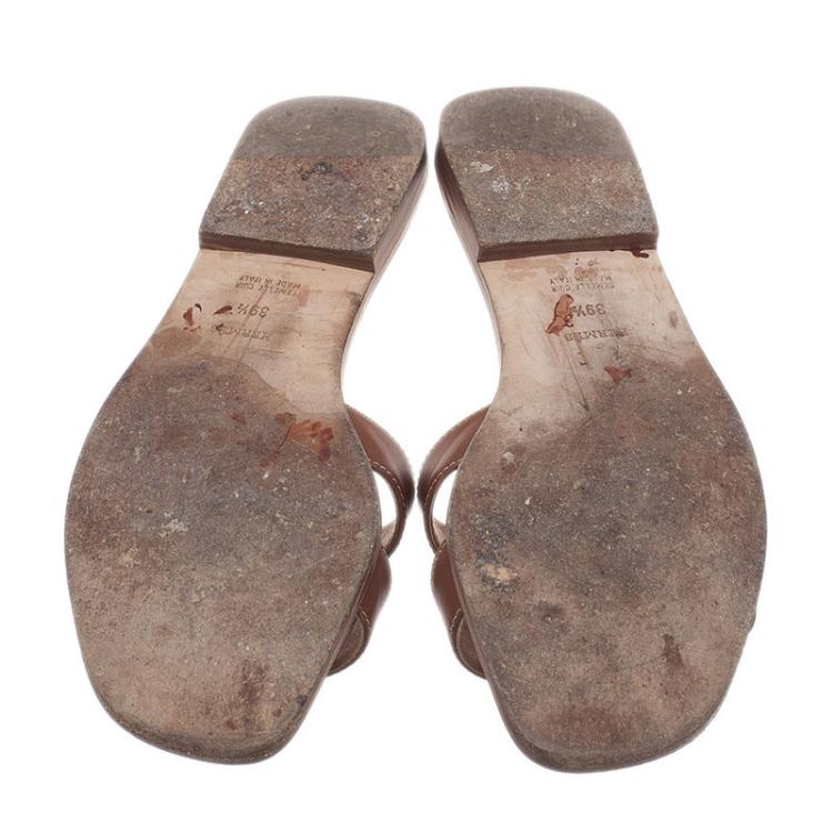 Pre Owned Hermes Brown Leather Oran Sandals Size 39.5
