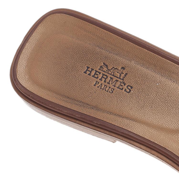 Pre Owned Hermes Brown Leather Oran Sandals Size 39.5