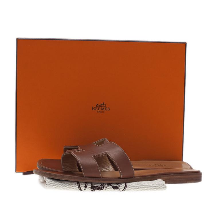 Pre Owned Hermes Brown Leather Oran Sandals Size 39.5