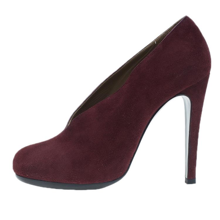 Pre Owned Hermes Burgundy Suede Florida Pumps Size 37