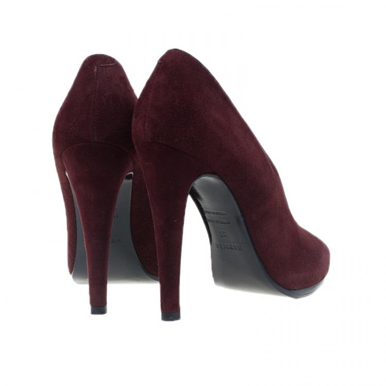 Pre Owned Hermes Burgundy Suede Florida Pumps Size 37