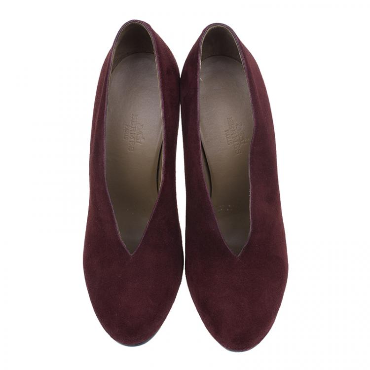 Pre Owned Hermes Burgundy Suede Florida Pumps Size 37