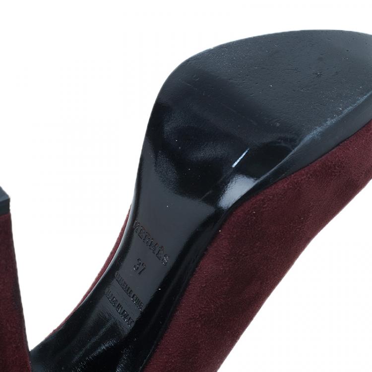 Pre Owned Hermes Burgundy Suede Florida Pumps Size 37