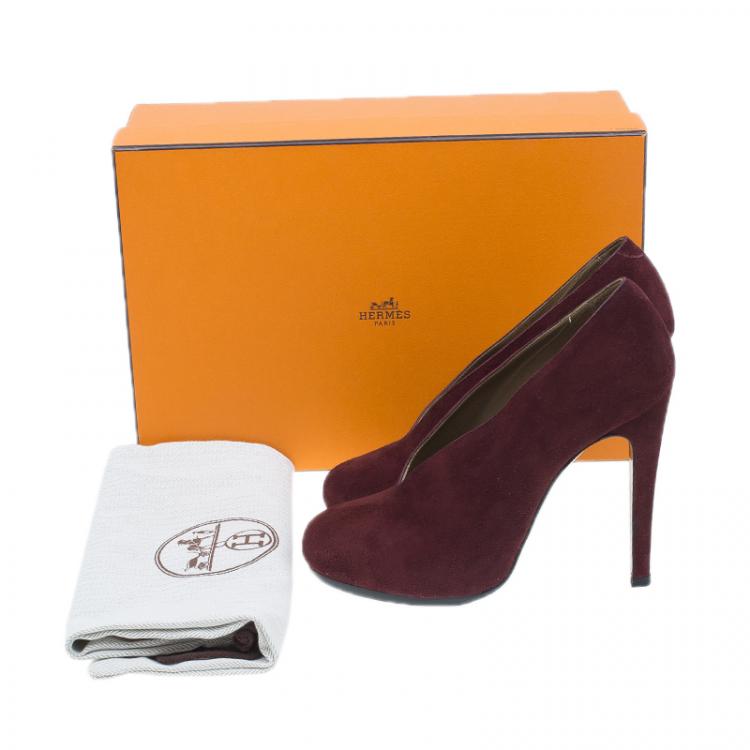 Pre Owned Hermes Burgundy Suede Florida Pumps Size 37