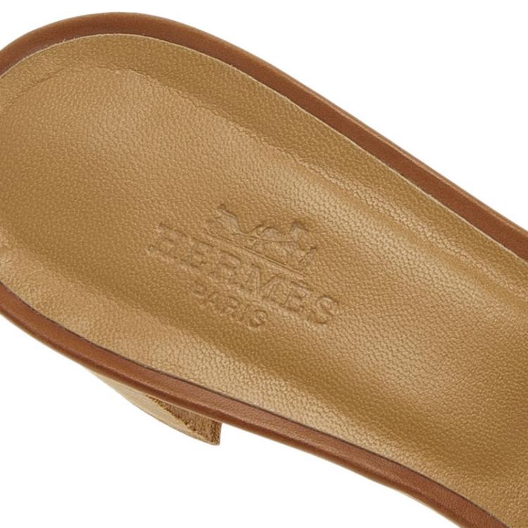 Pre Owned Hermes Brown Leather Oasis Slides Size 39