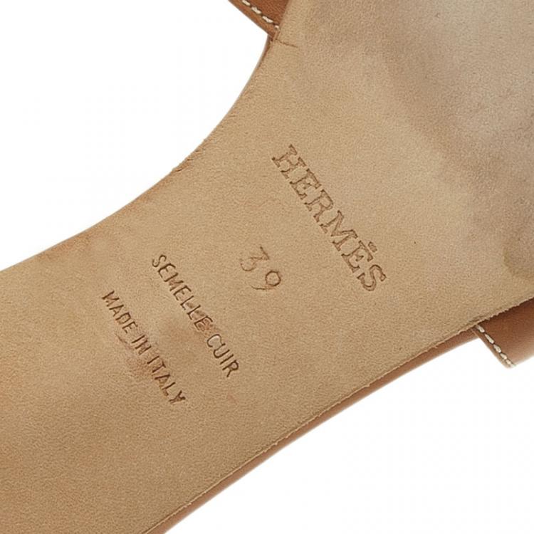 Pre Owned Hermes Brown Leather Oasis Slides Size 39