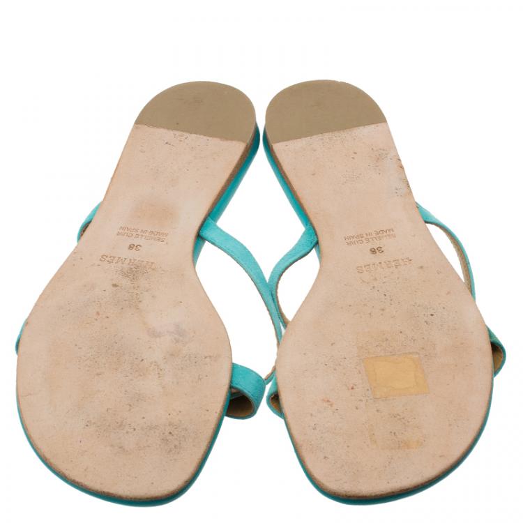 Pre Owned Hermes Blue Leather Corfou Sandals Size 38