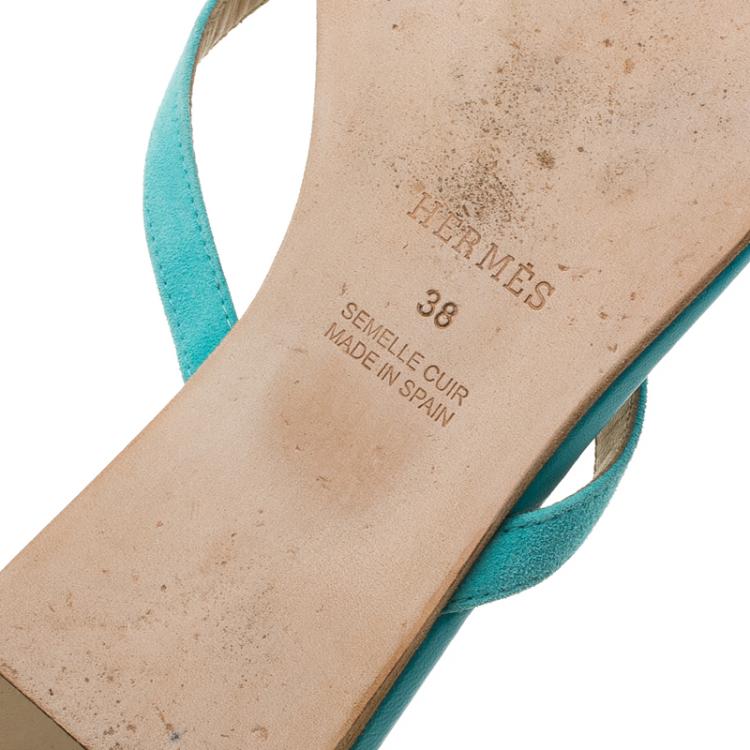 Pre Owned Hermes Blue Leather Corfou Sandals Size 38