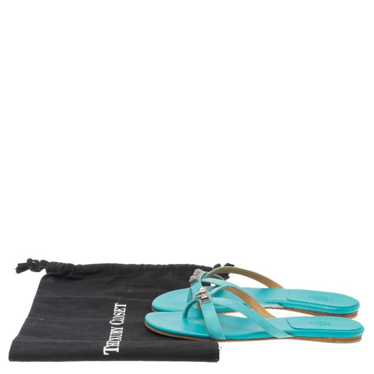 Pre Owned Hermes Blue Leather Corfou Sandals Size 38