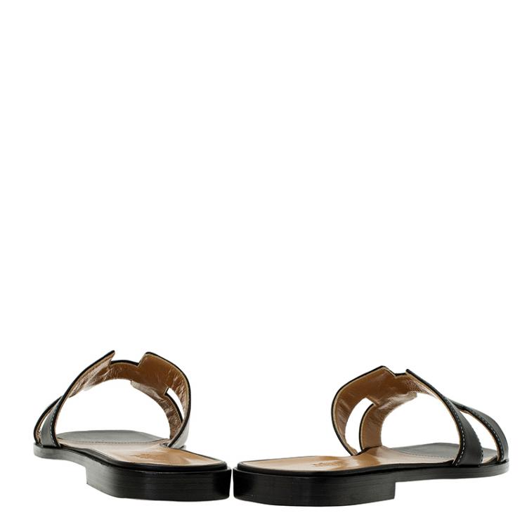 Pre Owned Hermes Black Leather Oran Sandals Size 41