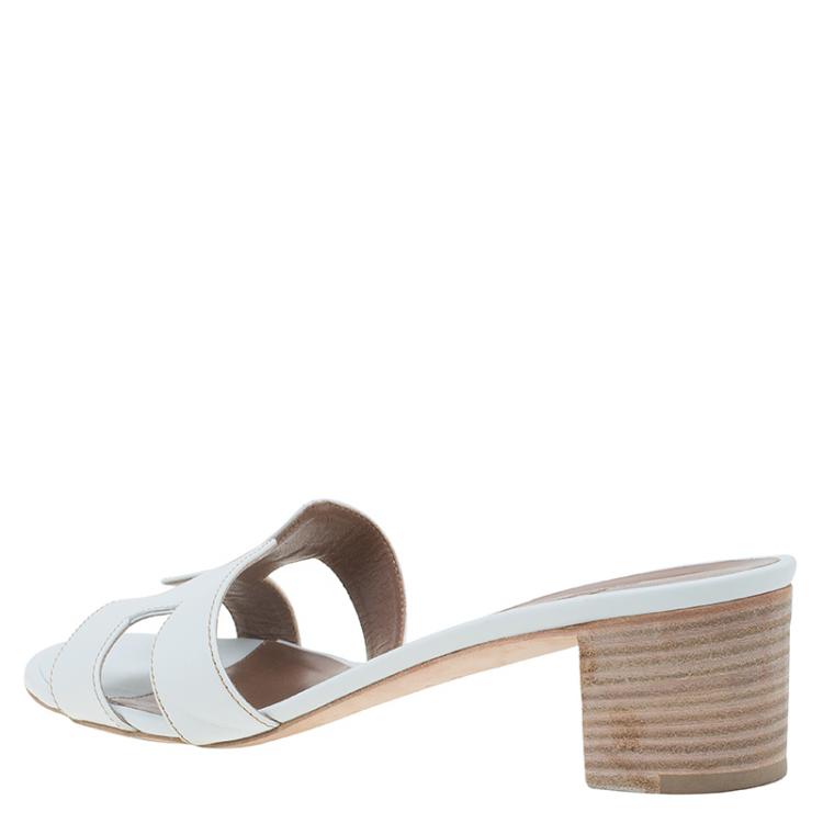 Pre Owned Hermes White Leather Oasis Slides Size 39.5
