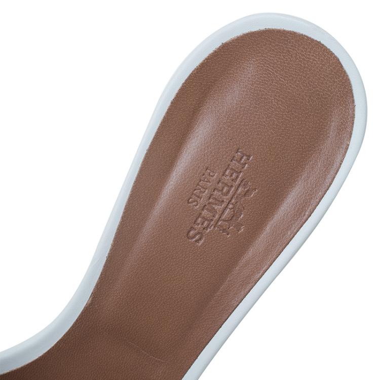 Pre Owned Hermes White Leather Oasis Slides Size 39.5