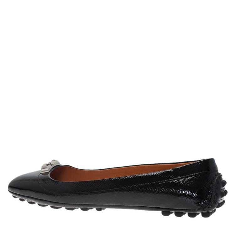 Pre Owned Hermes Black Patent Liberty Ballet Flats Size 38