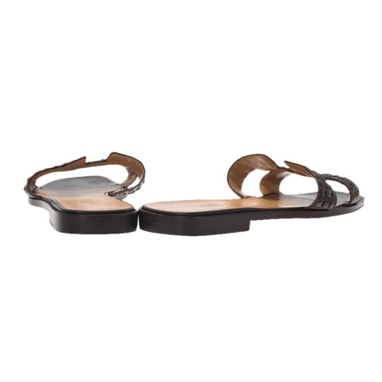 Pre Owned Hermes Brown Studded Leather Oran Sandals Size 39