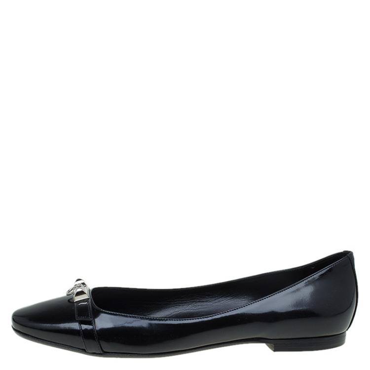 Pre Owned Hermes Black Leather Liberty Ballet Flats Size 38
