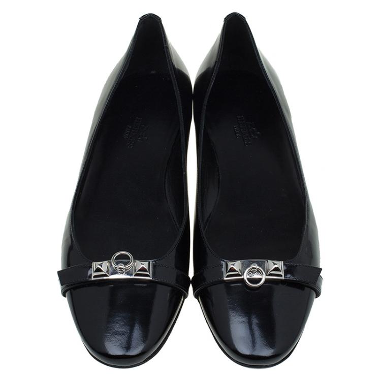 Pre Owned Hermes Black Leather Liberty Ballet Flats Size 38