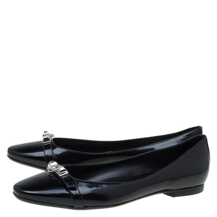 Pre Owned Hermes Black Leather Liberty Ballet Flats Size 38