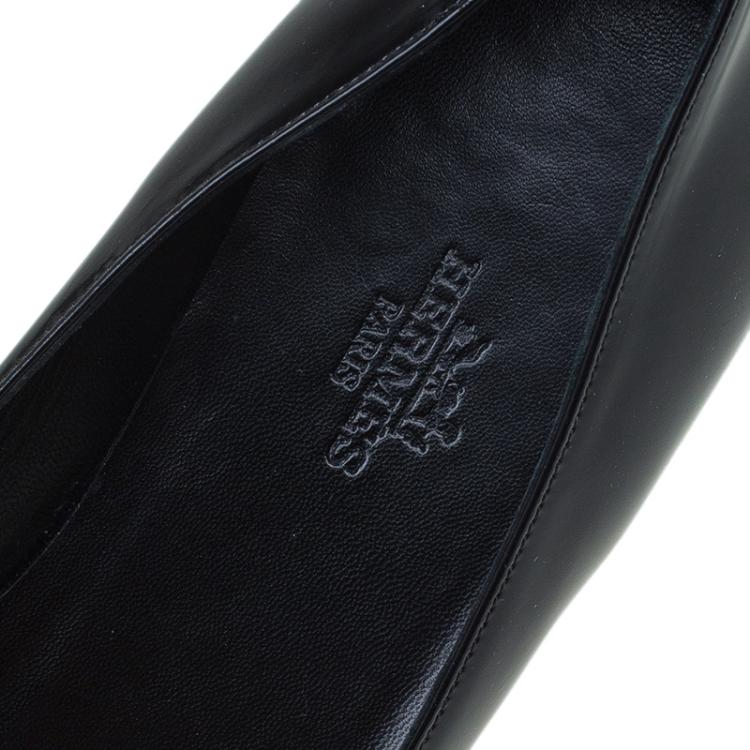 Pre Owned Hermes Black Leather Liberty Ballet Flats Size 38
