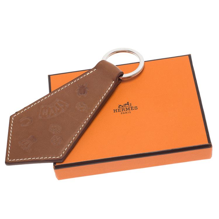 Pre Owned Hermes Brown Leather Tab Keychain