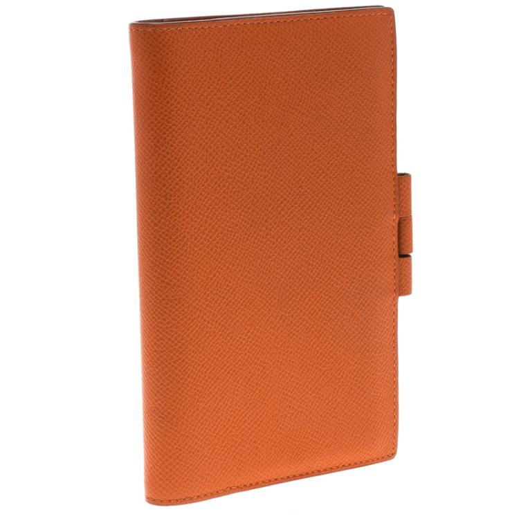 Pre Owned Hermes Orange Chevre Mysore Leather Vision Agenda Cover
