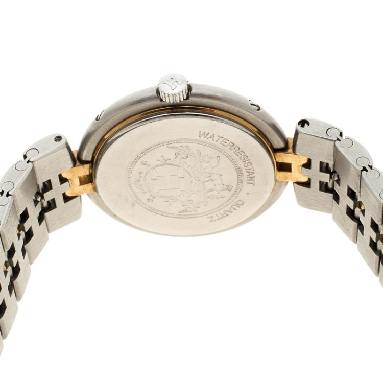 Pre Owned Hermes Beige Gold Tone And Stainless Steel Clipper Women's Wristwatch 25 mm
