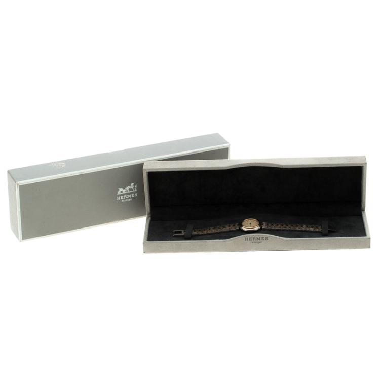 Pre Owned Hermes Beige Gold Tone And Stainless Steel Clipper Women's Wristwatch 25 mm