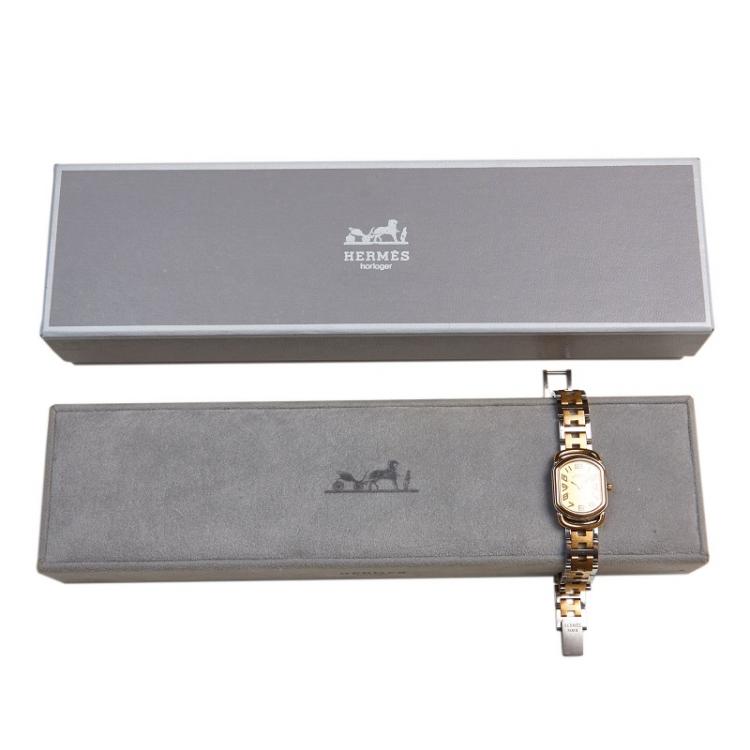 Pre Owned Hermes Gold Stainless Steel Gold Toned Rallye RA1.240 Women's Wristwatch 20MM