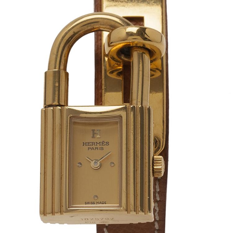 مملوكة مسبقًا Hermes Gold Gold-Plated Stainless Steel Kelly Women's Wristwatch 20MM