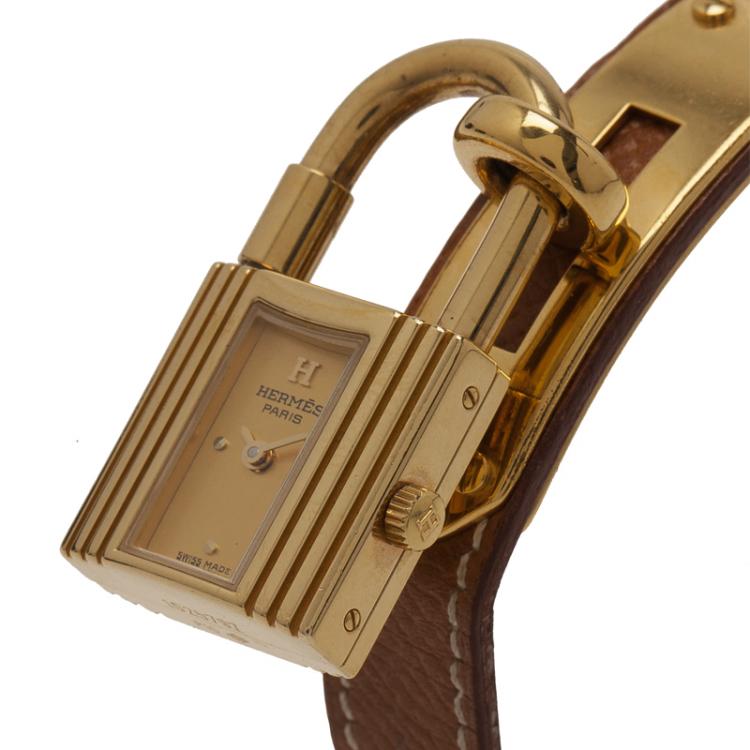 مملوكة مسبقًا Hermes Gold Gold-Plated Stainless Steel Kelly Women's Wristwatch 20MM