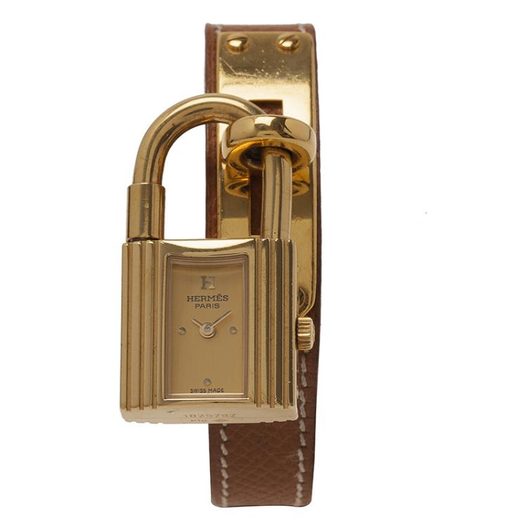 مملوكة مسبقًا Hermes Gold Gold-Plated Stainless Steel Kelly Women's Wristwatch 20MM
