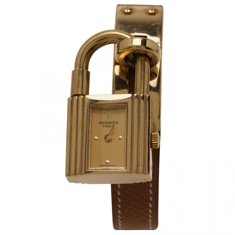 Pre Owned Hermes Gold Gold-Plated Stainless Steel Kelly Women's Wristwatch 20MM
