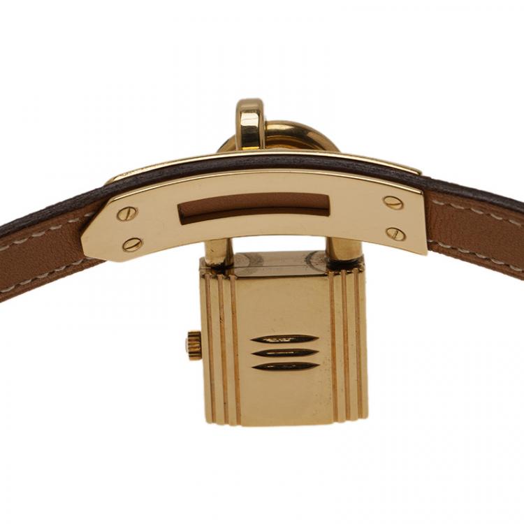 Pre Owned Hermes Gold Gold-Plated Stainless Steel Kelly Women's Wristwatch 20MM