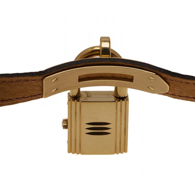 Pre Owned Hermes Burgundy Gold-Plated Stainless Steel Kelly Women's Wristwatch 20MM