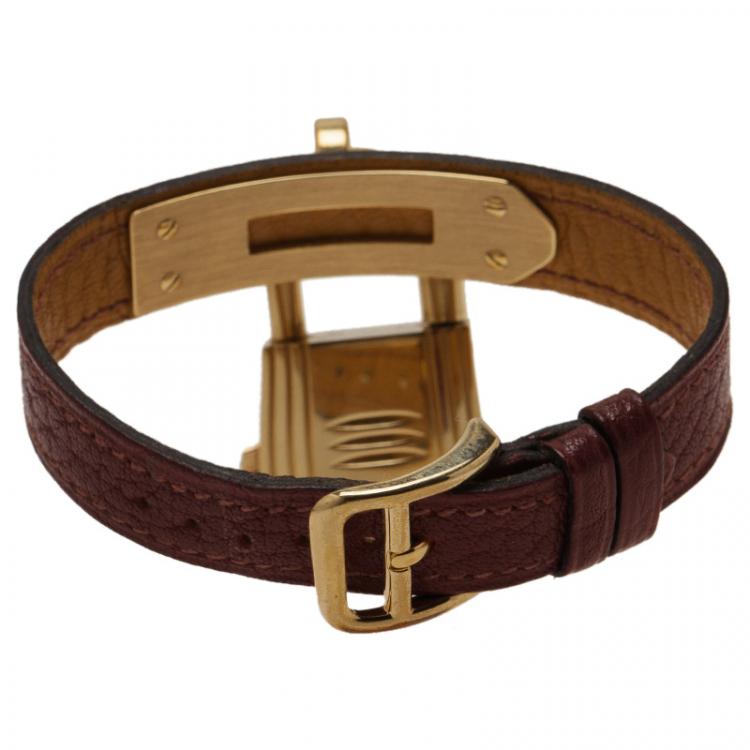 Pre Owned Hermes Burgundy Gold-Plated Stainless Steel Kelly Women's Wristwatch 20MM